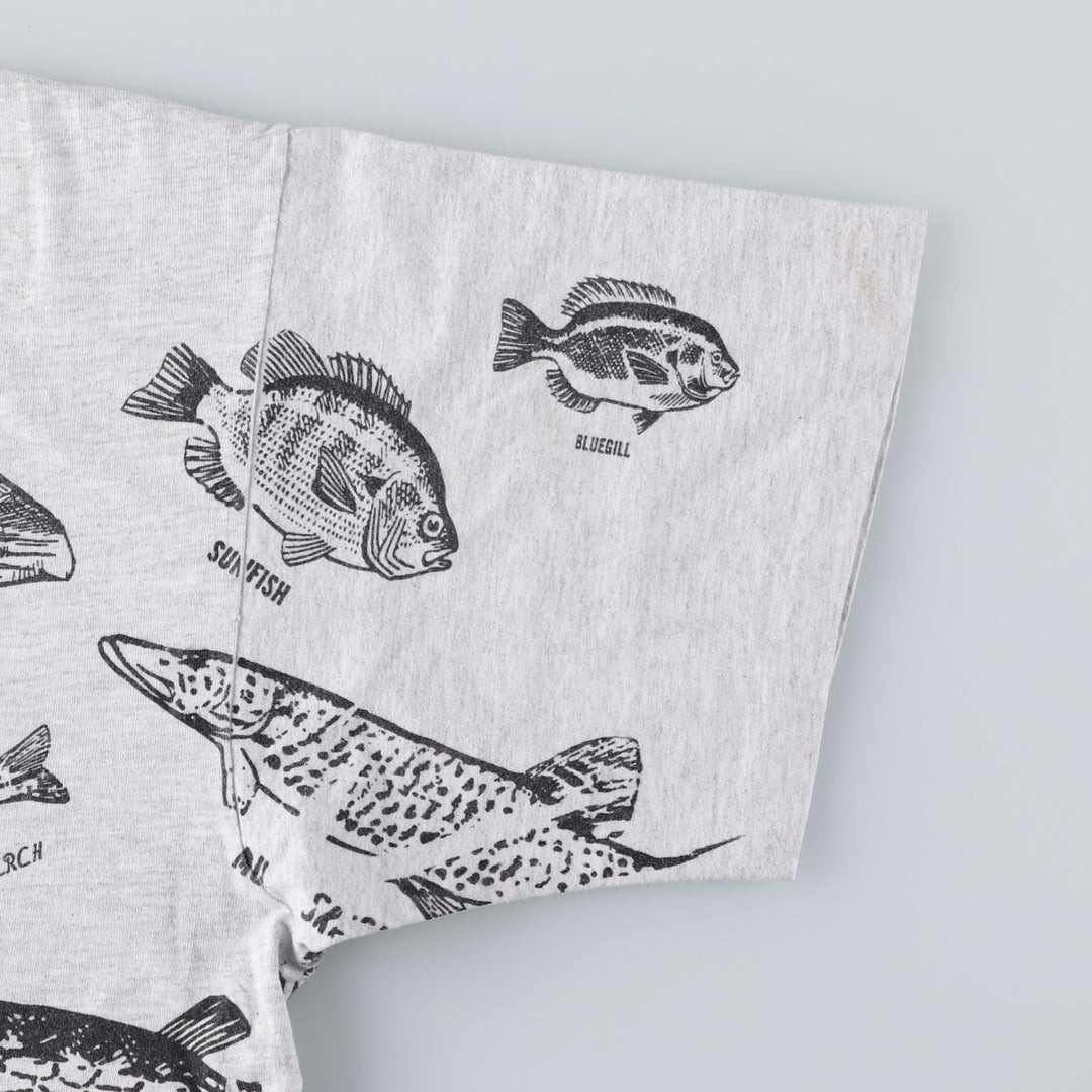 90'S Lee Fish Print Animal T-Shirt, Made in USA, Men's XXL equivalent, Vintage cotton pale white type Vintage Second Hand