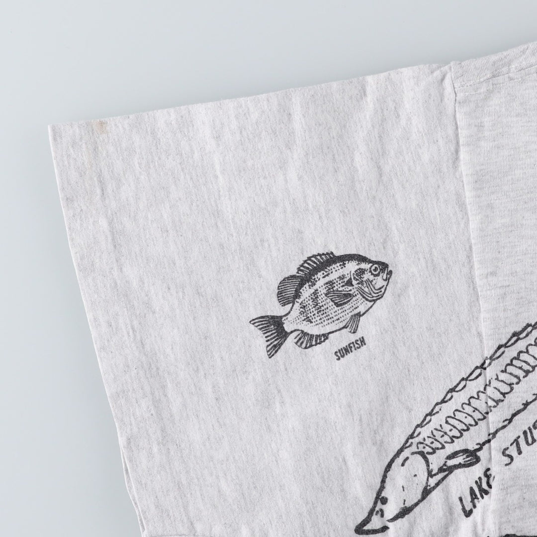 90'S Lee Fish Print Animal T-Shirt, Made in USA, Men's XXL equivalent, Vintage cotton pale white type Vintage Second Hand