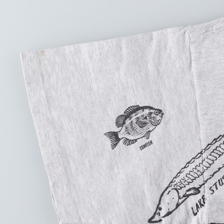 90'S Lee Fish Print Animal T-Shirt, Made in USA, Men's XXL equivalent, Vintage cotton pale white type Vintage Second Hand