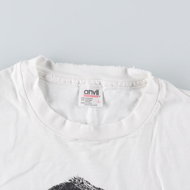 90'S Anvil Gorilla Pattern Animal T-Shirt, Made in USA, Men's Size L (approx.) cotton white type Vintage Second Hand