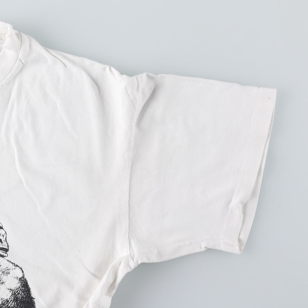 90'S Anvil Gorilla Pattern Animal T-Shirt, Made in USA, Men's Size L (approx.) cotton white type Vintage Second Hand