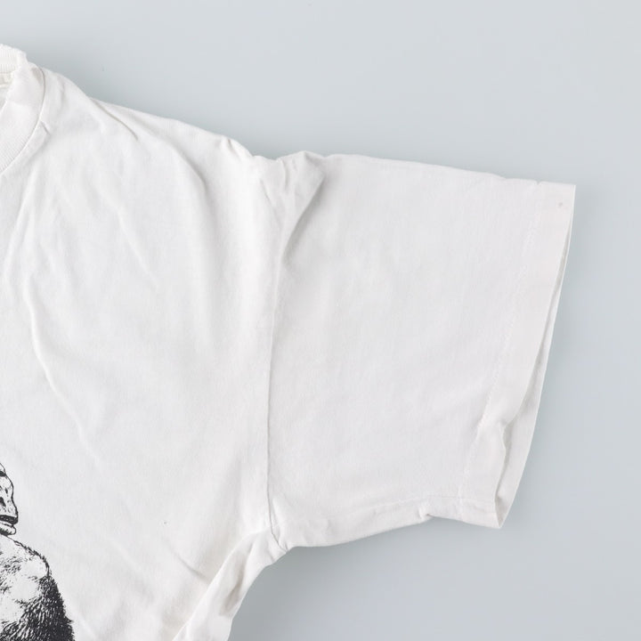 90'S Anvil Gorilla Pattern Animal T-Shirt, Made in USA, Men's Size L (approx.) cotton white type Vintage Second Hand
