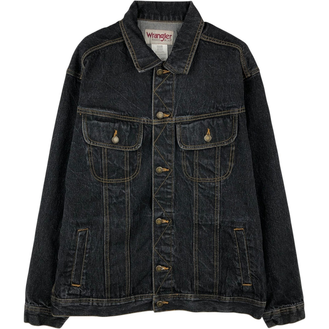 Wrangler RUGGED WEAR Black Denim Jacket (Men's Size L) cotton black type Vintage Second Hand