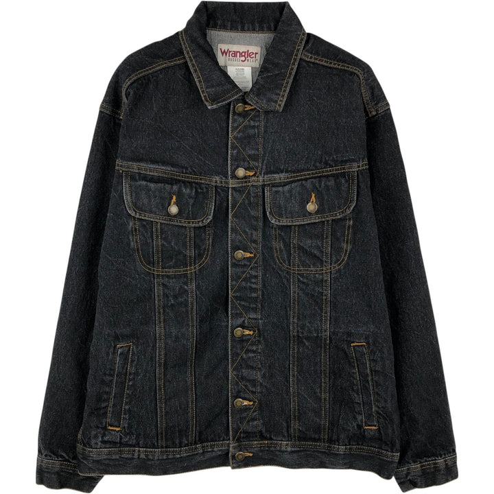 Wrangler RUGGED WEAR Black Denim Jacket (Men's Size L) cotton black type Vintage Second Hand