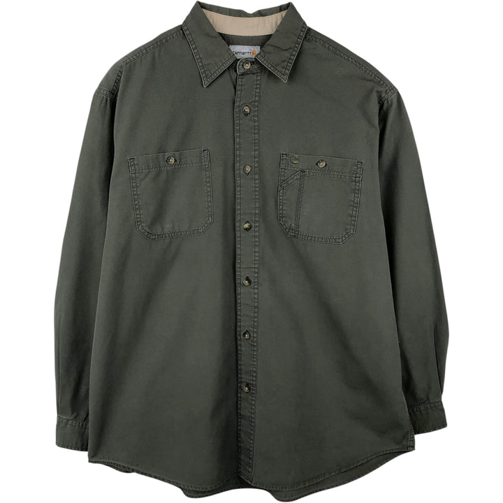 Carhartt Long Sleeve Work Shirt, Men's XL cotton Khaki type Vintage Second Hand