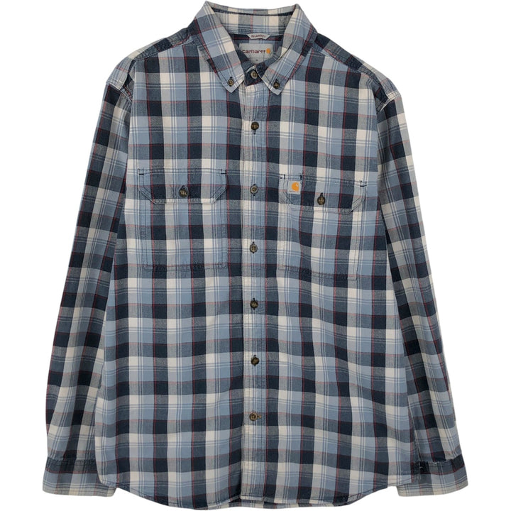 Carhartt Relaxed Fit Check Pattern Long Sleeve Button Down Work Shirt, Men's Medium cotton navy blue type Vintage Second Hand