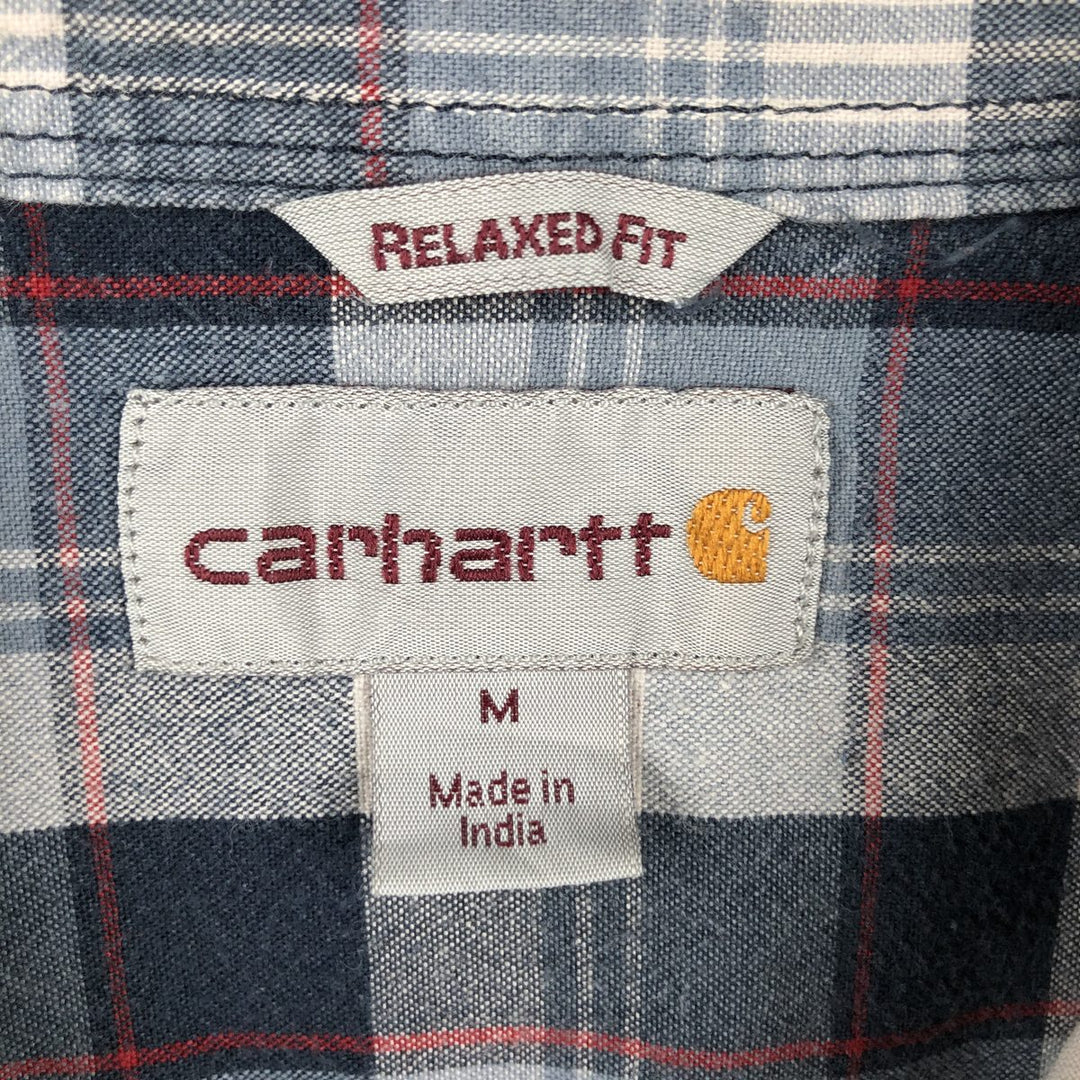 Carhartt Relaxed Fit Check Pattern Long Sleeve Button Down Work Shirt, Men's Medium cotton navy blue type Vintage Second Hand