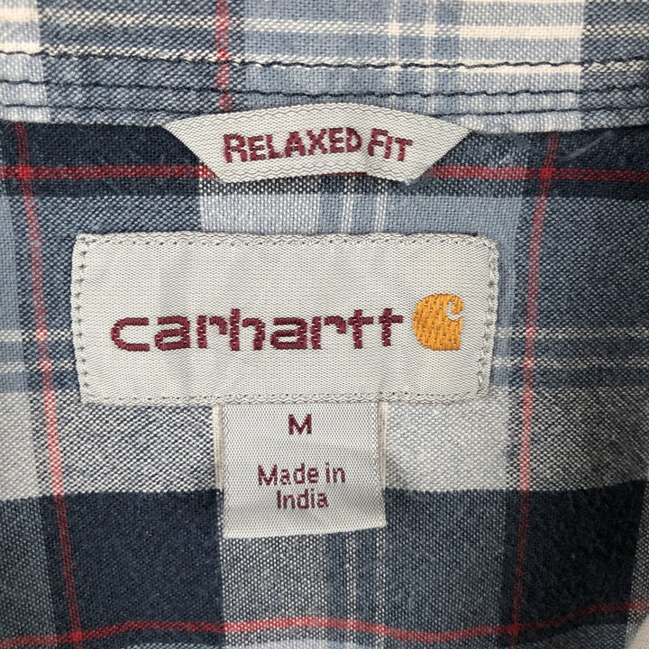 Carhartt Relaxed Fit Check Pattern Long Sleeve Button Down Work Shirt, Men's Medium cotton navy blue type Vintage Second Hand