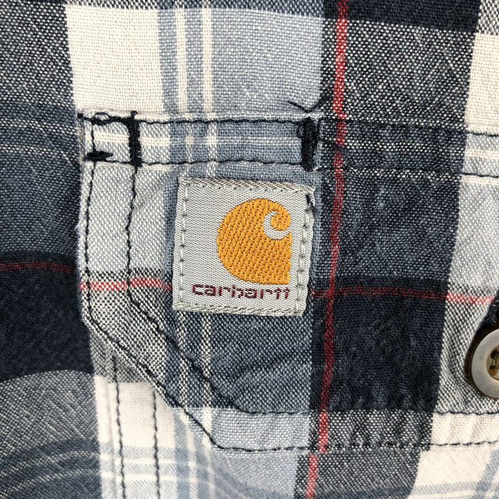 Carhartt Relaxed Fit Check Pattern Long Sleeve Button Down Work Shirt, Men's Medium cotton navy blue type Vintage Second Hand