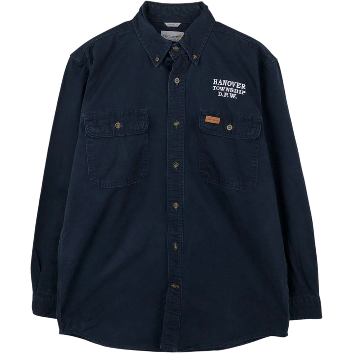 Carhartt Original Fit Long Sleeve Button-Down Work Shirt, Men's Size Medium cotton navy blue type Vintage Second Hand