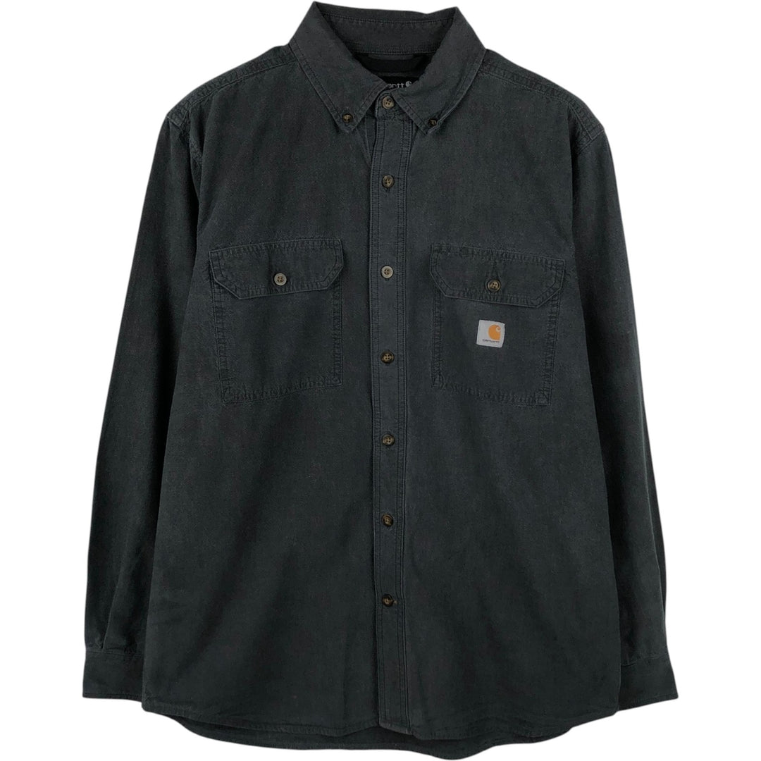 Carhartt Loose Fit Long Sleeve Button-Down Work Shirt, Men's Size M (approx.) cotton Charcoal Vintage Second Hand