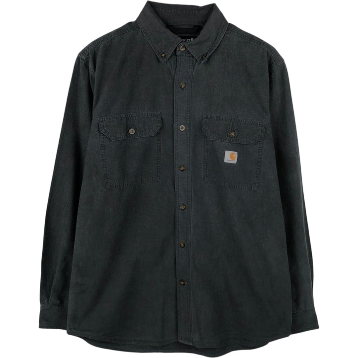 Carhartt Loose Fit Long Sleeve Button-Down Work Shirt, Men's Size M (approx.) cotton Charcoal Vintage Second Hand