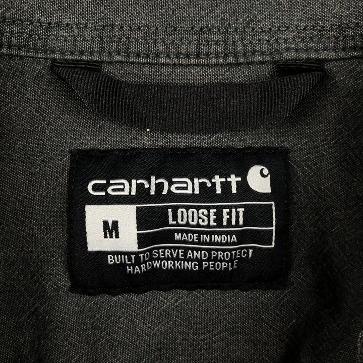 Carhartt Loose Fit Long Sleeve Button-Down Work Shirt, Men's Size M (approx.) cotton Charcoal Vintage Second Hand