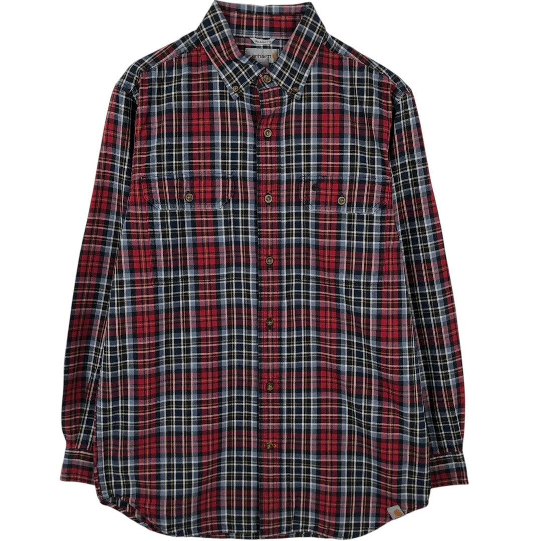 Carhartt Relaxed Fit Check Pattern Long Sleeve Button Down Work Shirt, Men's Medium cotton red type Vintage Second Hand