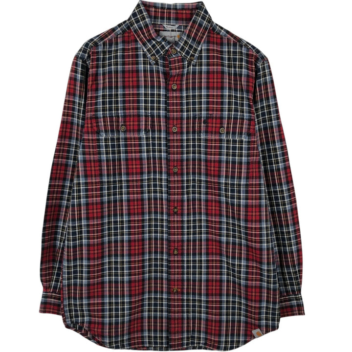 Carhartt Relaxed Fit Check Pattern Long Sleeve Button Down Work Shirt, Men's Medium cotton red type Vintage Second Hand