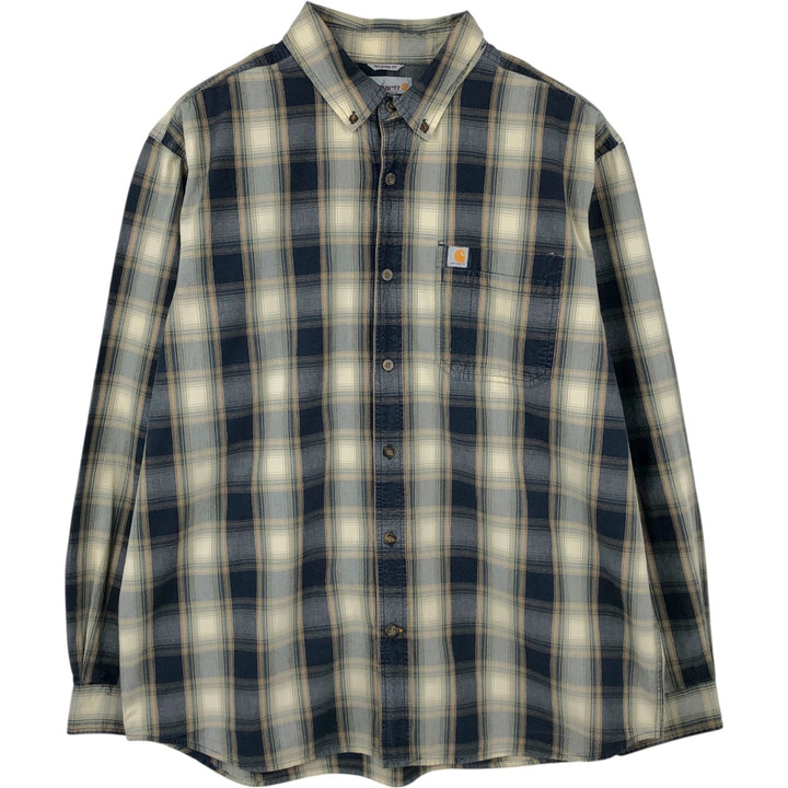 Carhartt Relaxed Fit Check Pattern Long Sleeve Button Down Work Shirt, Men's XL cotton Beige type Vintage Second Hand