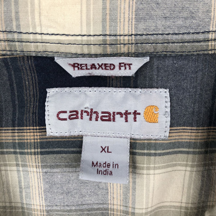 Carhartt Relaxed Fit Check Pattern Long Sleeve Button Down Work Shirt, Men's XL cotton Beige type Vintage Second Hand