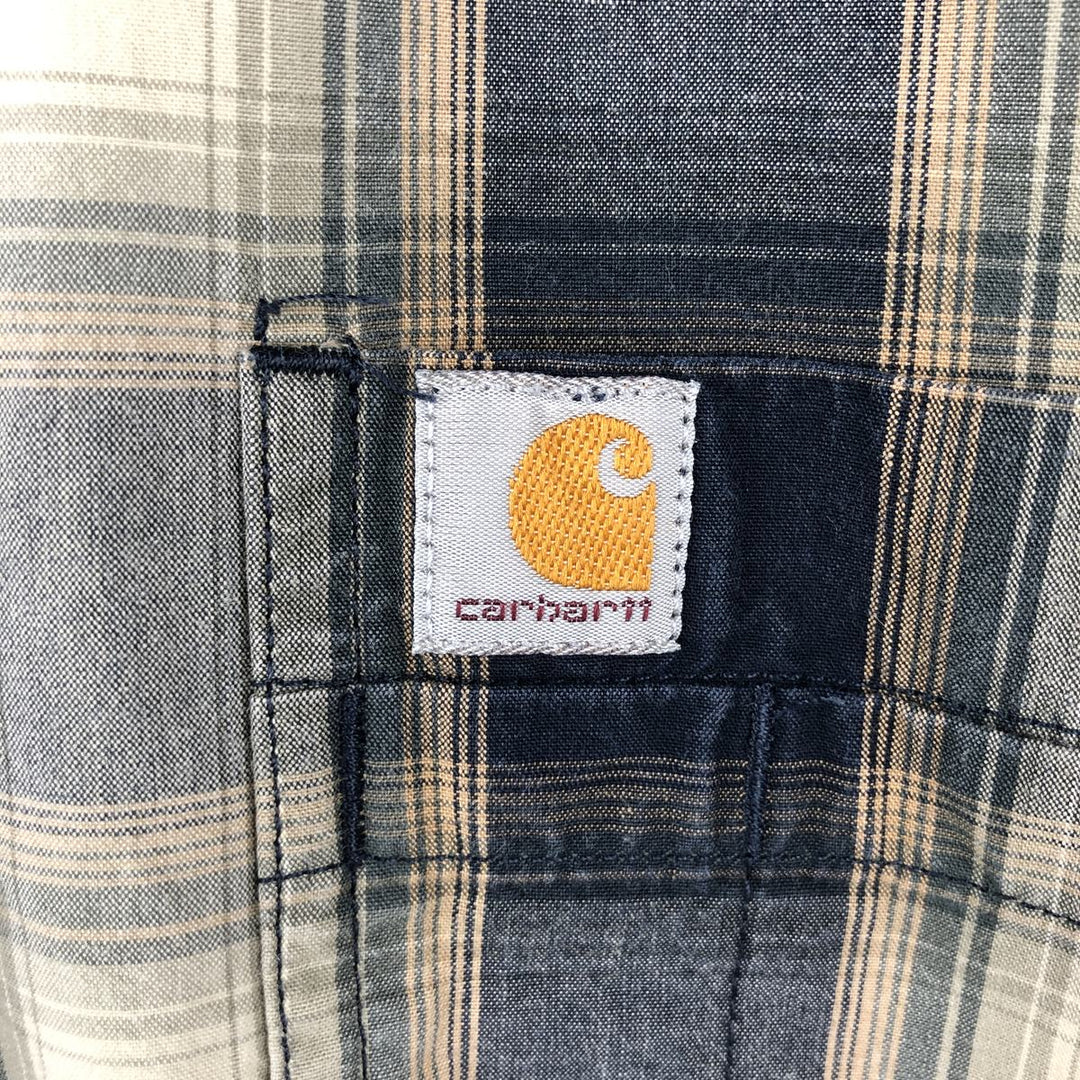 Carhartt Relaxed Fit Check Pattern Long Sleeve Button Down Work Shirt, Men's XL cotton Beige type Vintage Second Hand
