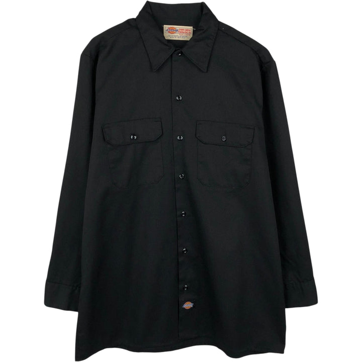 Dickies Long Sleeve Work Shirt, Made in USA, Men's Size L polyester black type Vintage Second Hand