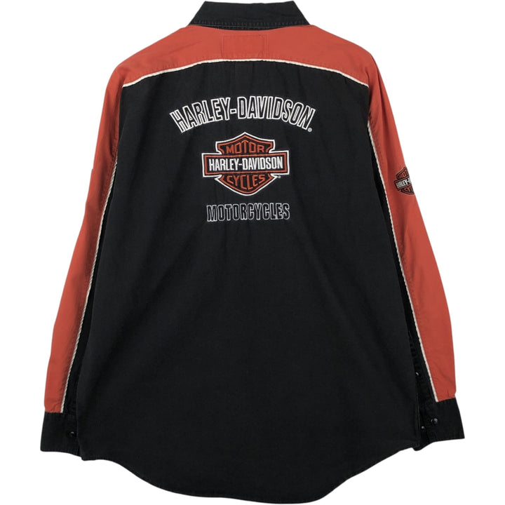 Harley-Davidson Stars and Stripes Pattern Hidden Button-Down Long-Sleeve Work Shirt, Men's Size M (approx.) cotton black type Vintage Second Hand