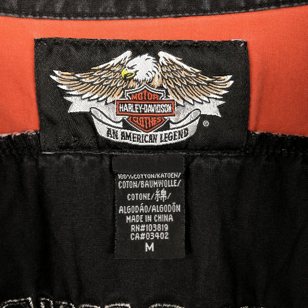 Harley-Davidson Stars and Stripes Pattern Hidden Button-Down Long-Sleeve Work Shirt, Men's Size M (approx.) cotton black type Vintage Second Hand