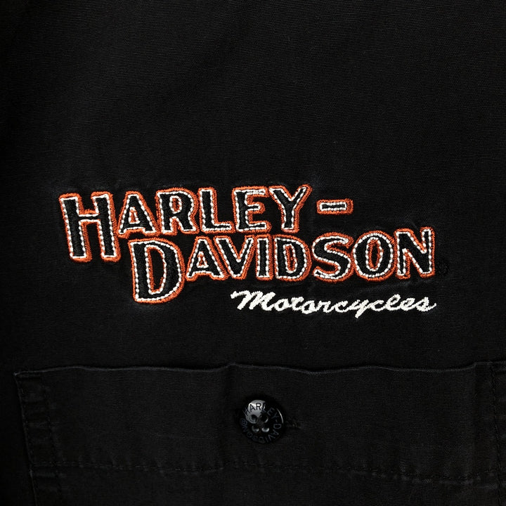 Harley-Davidson Stars and Stripes Pattern Hidden Button-Down Long-Sleeve Work Shirt, Men's Size M (approx.) cotton black type Vintage Second Hand