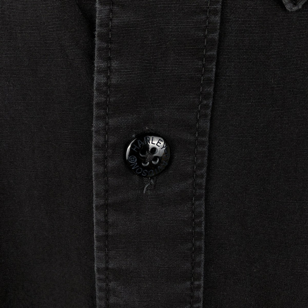 Harley-Davidson Stars and Stripes Pattern Hidden Button-Down Long-Sleeve Work Shirt, Men's Size M (approx.) cotton black type Vintage Second Hand