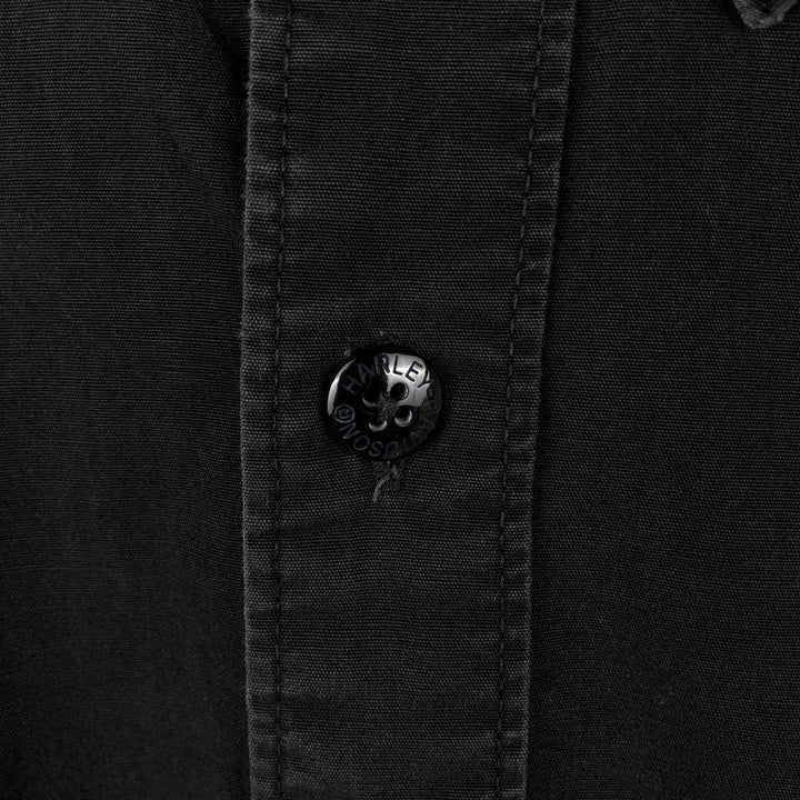 Harley-Davidson Stars and Stripes Pattern Hidden Button-Down Long-Sleeve Work Shirt, Men's Size M (approx.) cotton black type Vintage Second Hand