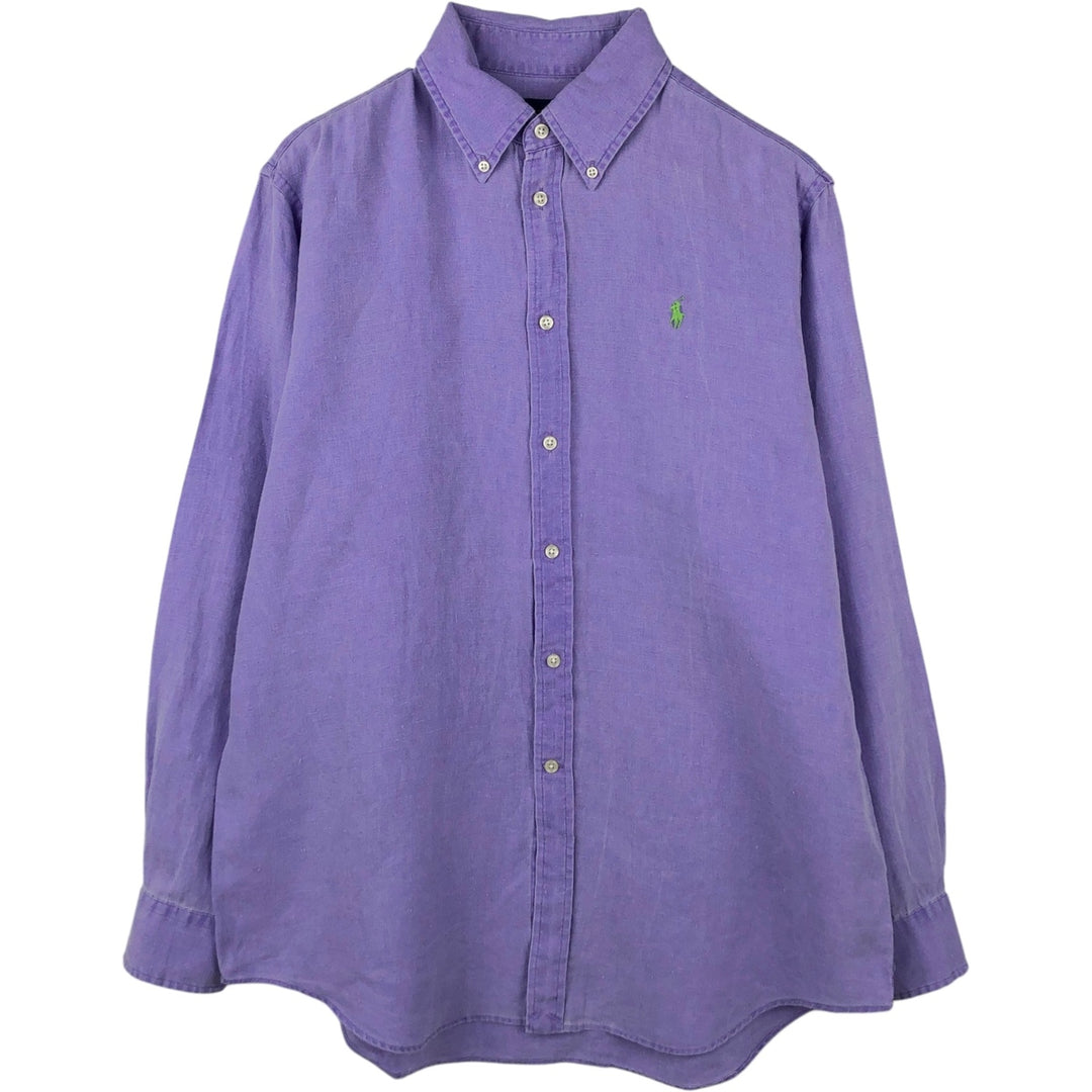 Ralph Lauren long sleeve linen button down shirt, men's size L linen purple type Vintage Second Hand