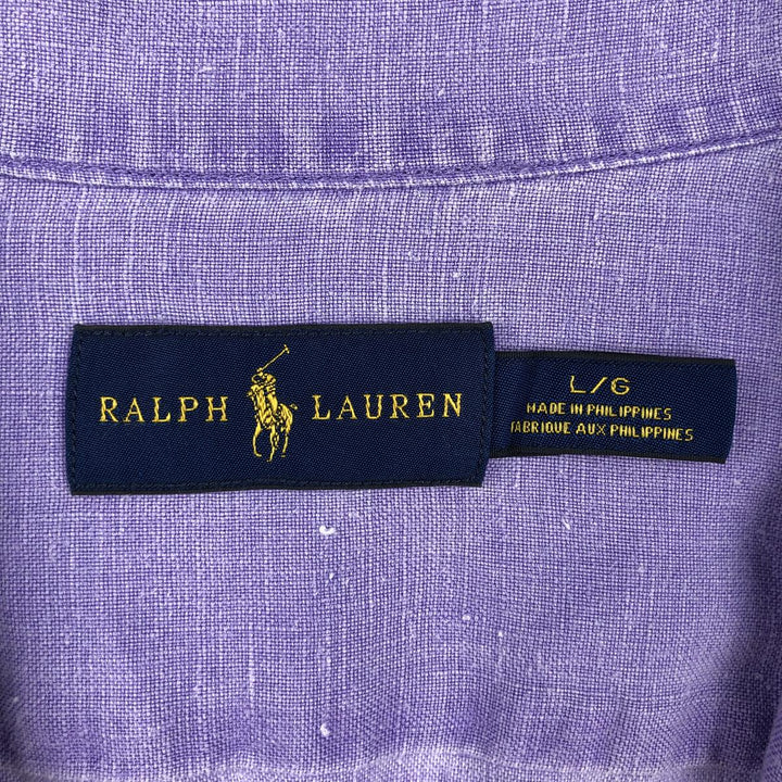 Ralph Lauren long sleeve linen button down shirt, men's size L linen purple type Vintage Second Hand