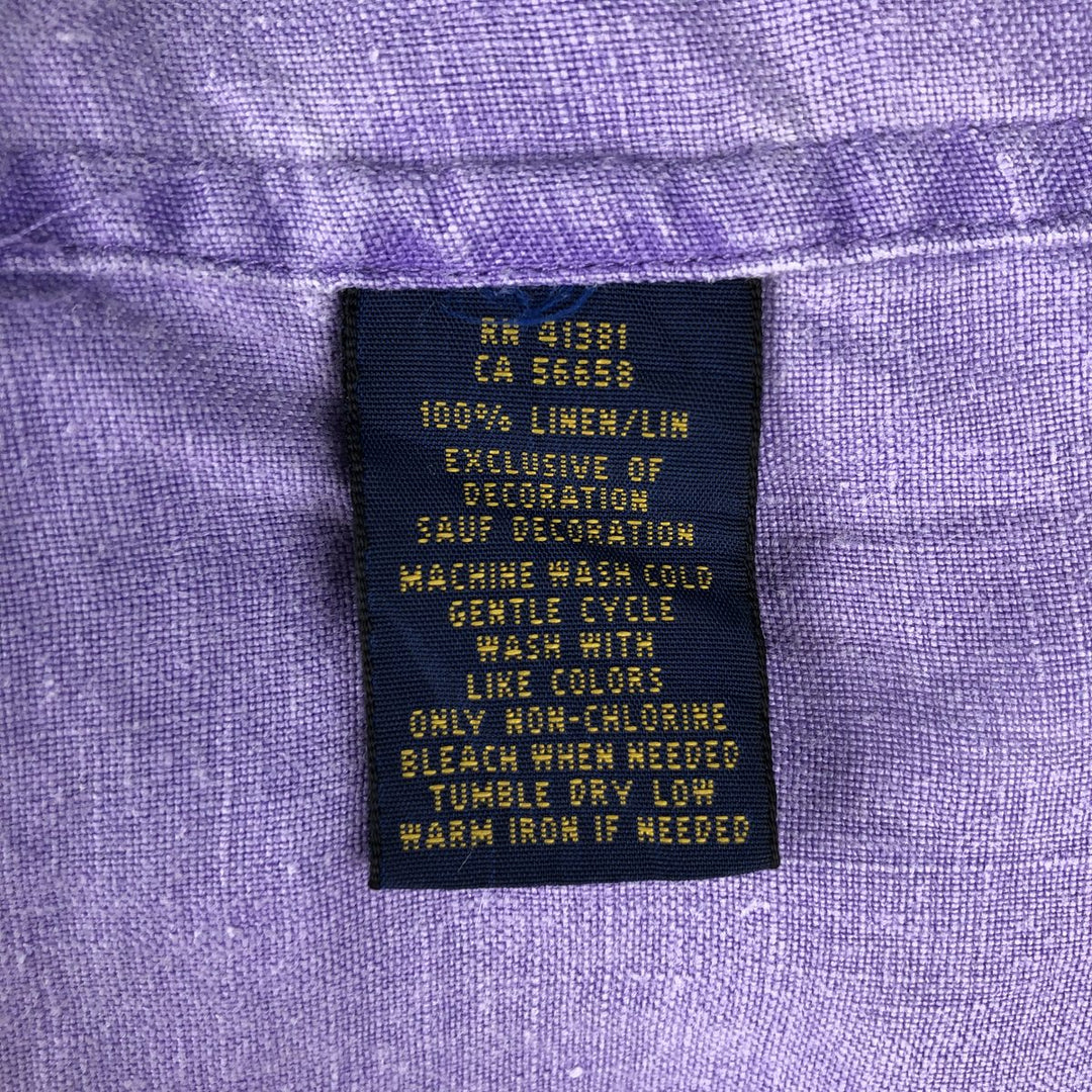Ralph Lauren long sleeve linen button down shirt, men's size L linen purple type Vintage Second Hand