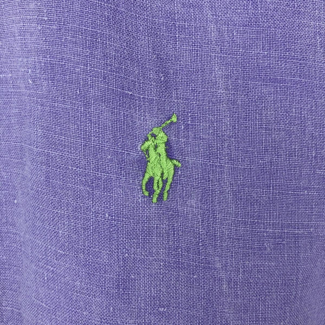 Ralph Lauren long sleeve linen button down shirt, men's size L linen purple type Vintage Second Hand