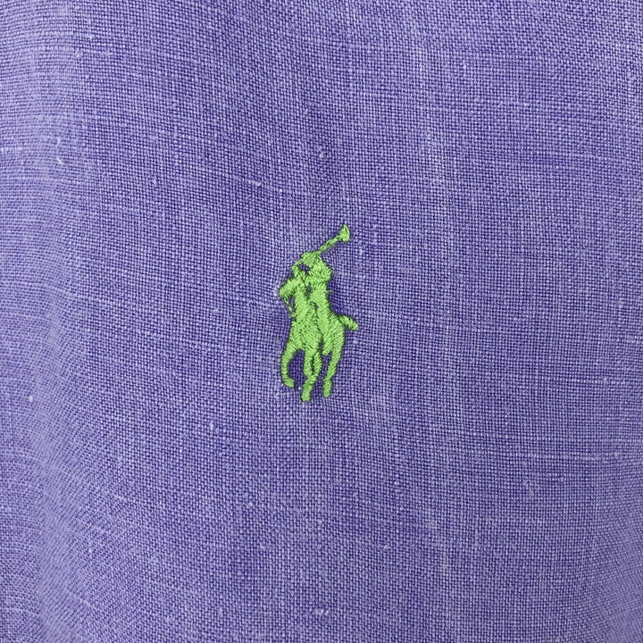 Ralph Lauren long sleeve linen button down shirt, men's size L linen purple type Vintage Second Hand