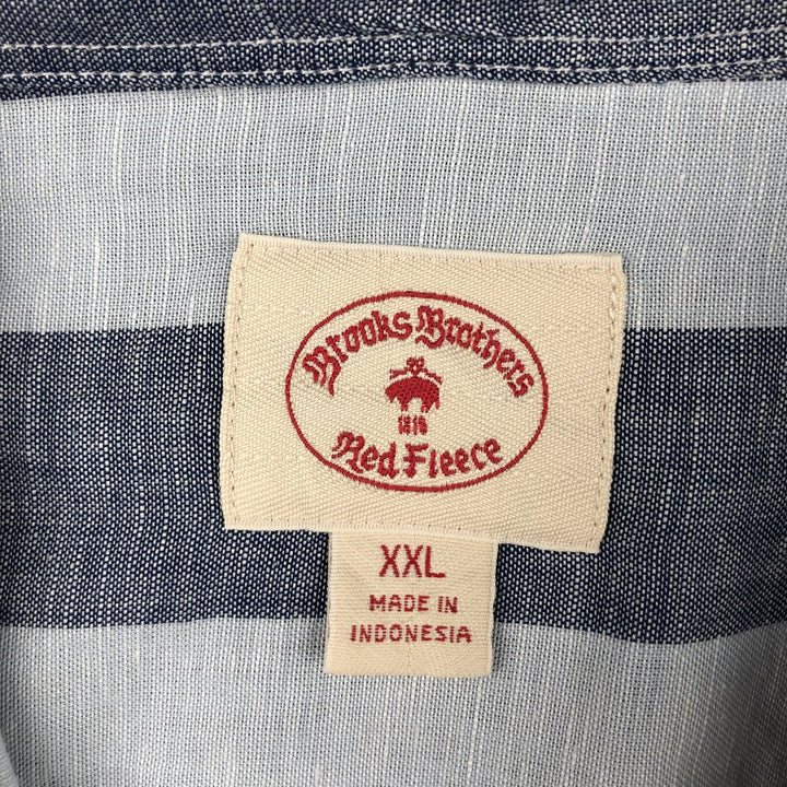 Brooks Brothers RED FLEECE Stripe Pattern Long-Sleeve Linen Button-Down Shirt, Men's Size XXL (approx.) linen navy blue type Vintage Second Hand