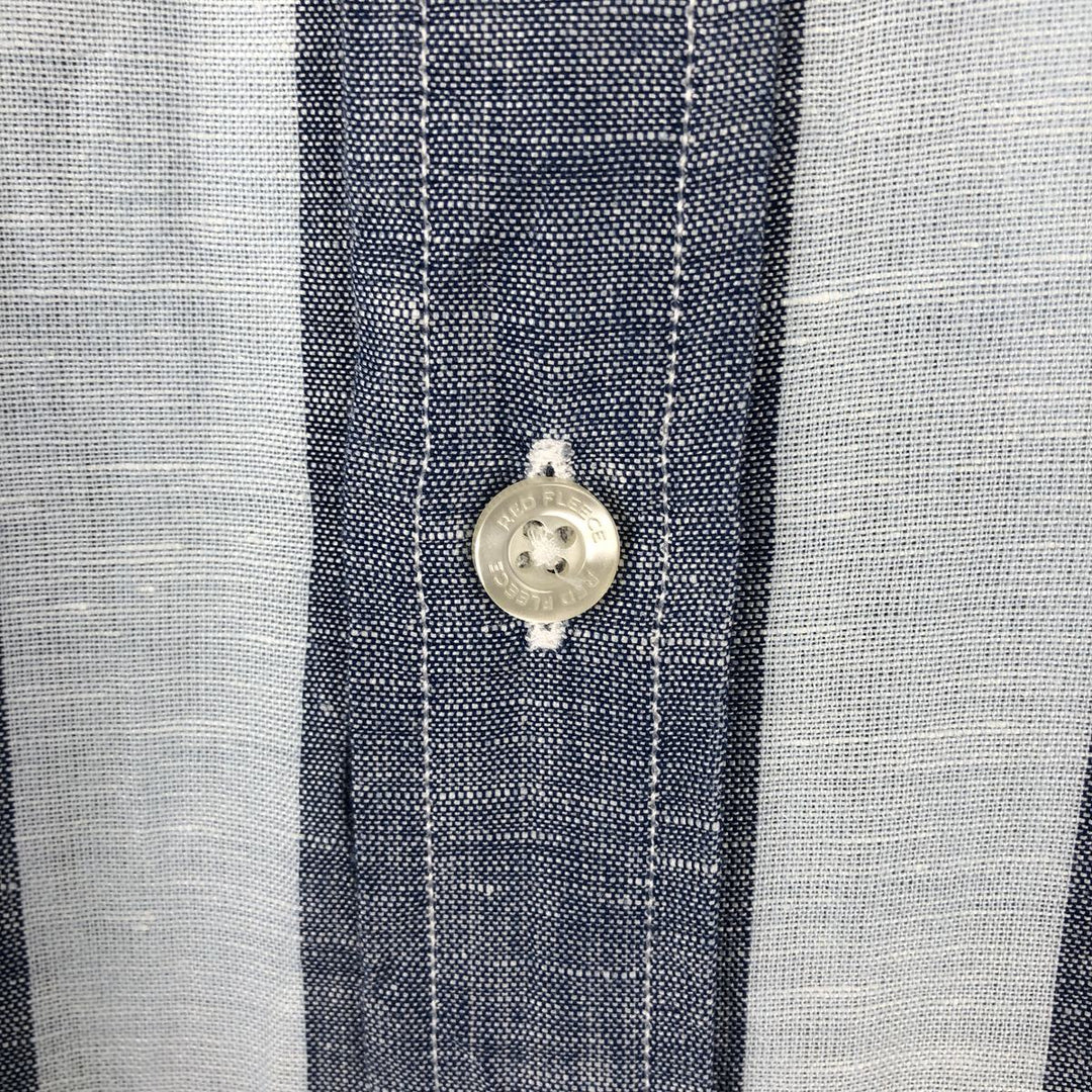 Brooks Brothers RED FLEECE Stripe Pattern Long-Sleeve Linen Button-Down Shirt, Men's Size XXL (approx.) linen navy blue type Vintage Second Hand