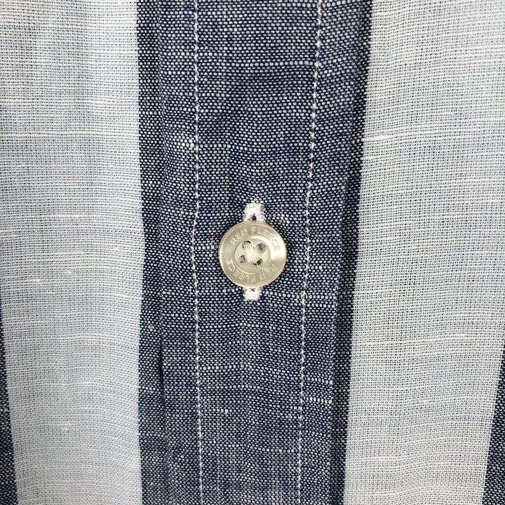 Brooks Brothers RED FLEECE Stripe Pattern Long-Sleeve Linen Button-Down Shirt, Men's Size XXL (approx.) linen navy blue type Vintage Second Hand
