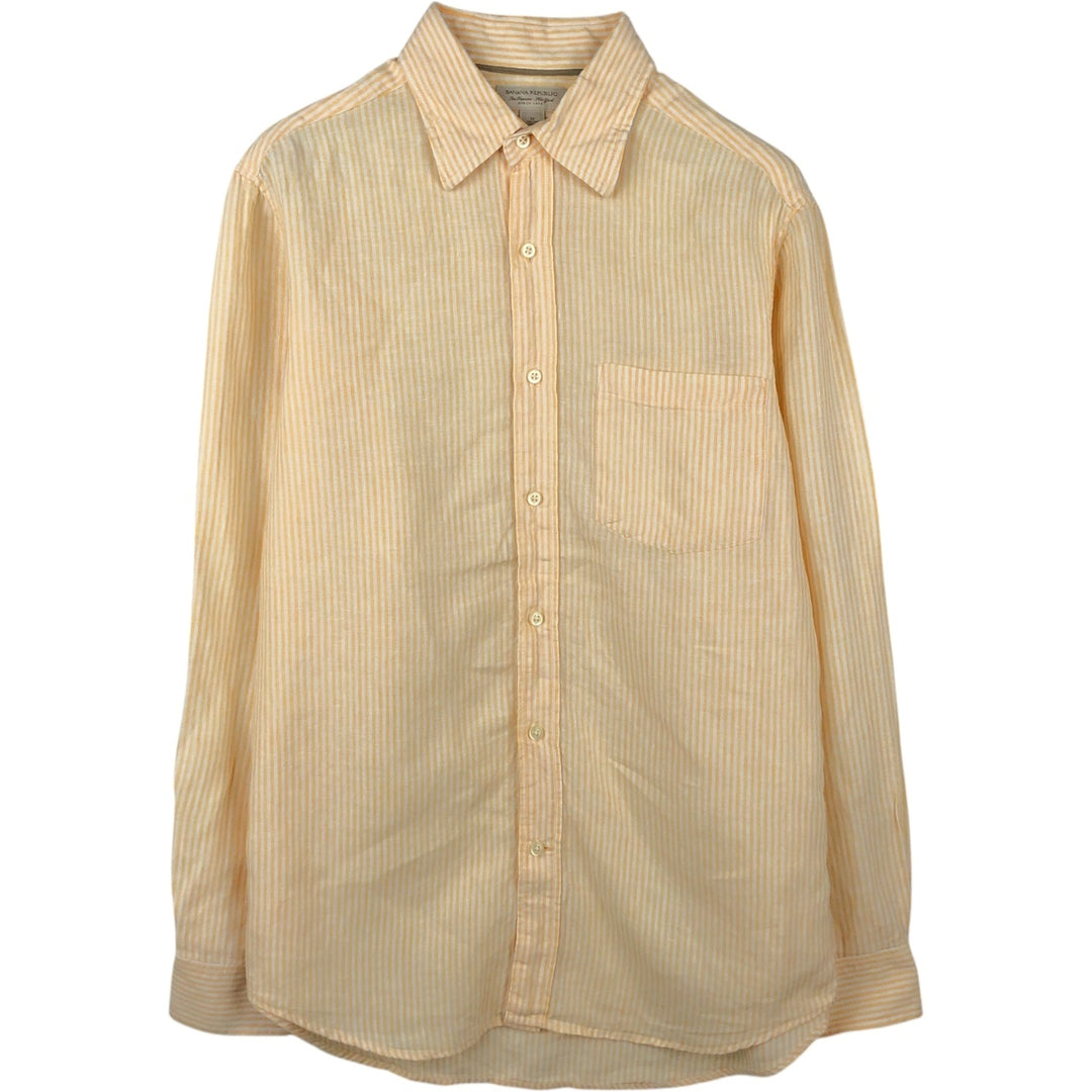 Banana Republic Stripe Pattern Long-Sleeve Linen Shirt, Men's Size M (approx.) linen yellow type Vintage Second Hand