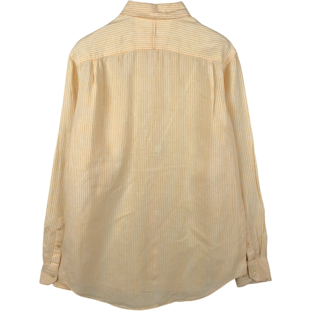 Banana Republic Stripe Pattern Long-Sleeve Linen Shirt, Men's Size M (approx.) linen yellow type Vintage Second Hand