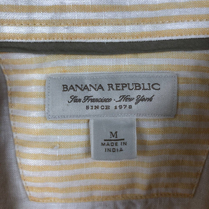 Banana Republic Stripe Pattern Long-Sleeve Linen Shirt, Men's Size M (approx.) linen yellow type Vintage Second Hand