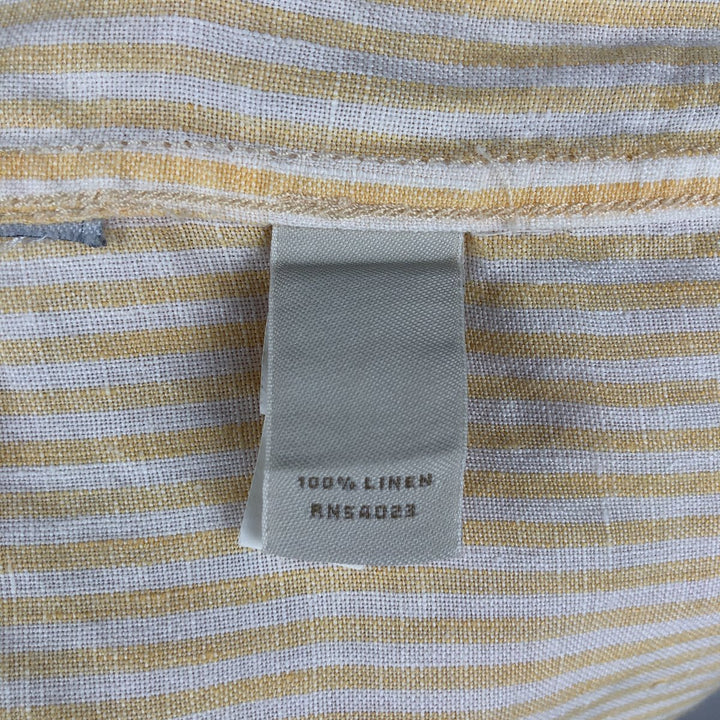Banana Republic Stripe Pattern Long-Sleeve Linen Shirt, Men's Size M (approx.) linen yellow type Vintage Second Hand