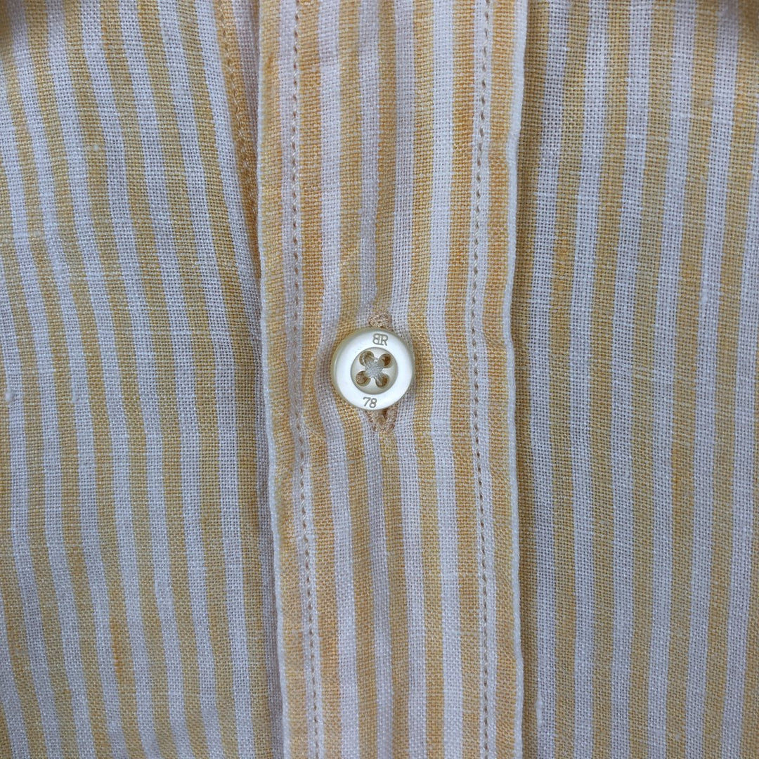 Banana Republic Stripe Pattern Long-Sleeve Linen Shirt, Men's Size M (approx.) linen yellow type Vintage Second Hand
