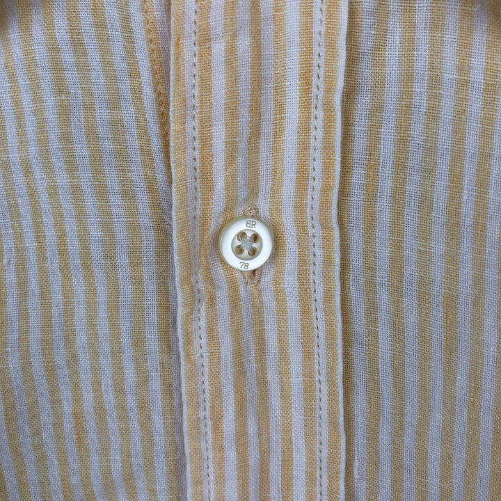 Banana Republic Stripe Pattern Long-Sleeve Linen Shirt, Men's Size M (approx.) linen yellow type Vintage Second Hand