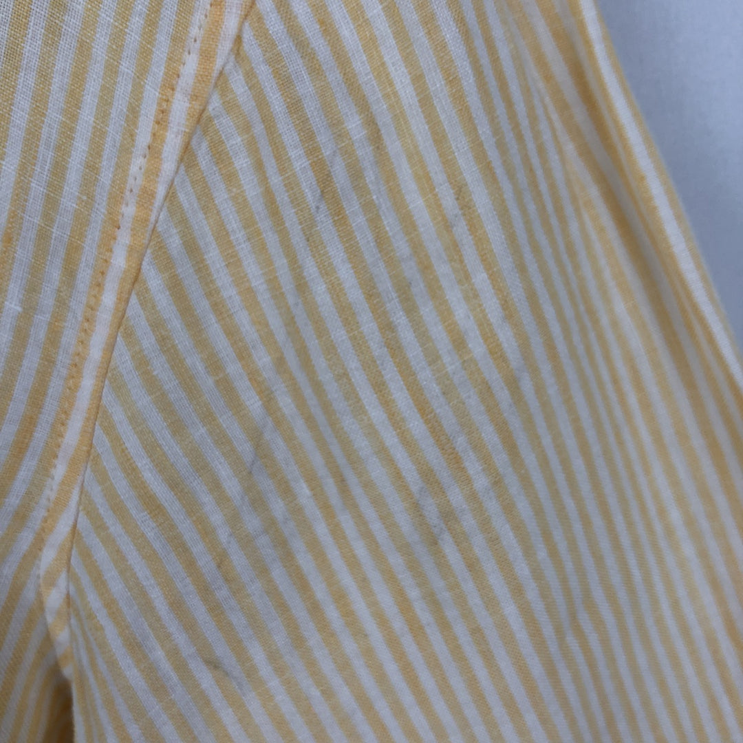 Banana Republic Stripe Pattern Long-Sleeve Linen Shirt, Men's Size M (approx.) linen yellow type Vintage Second Hand