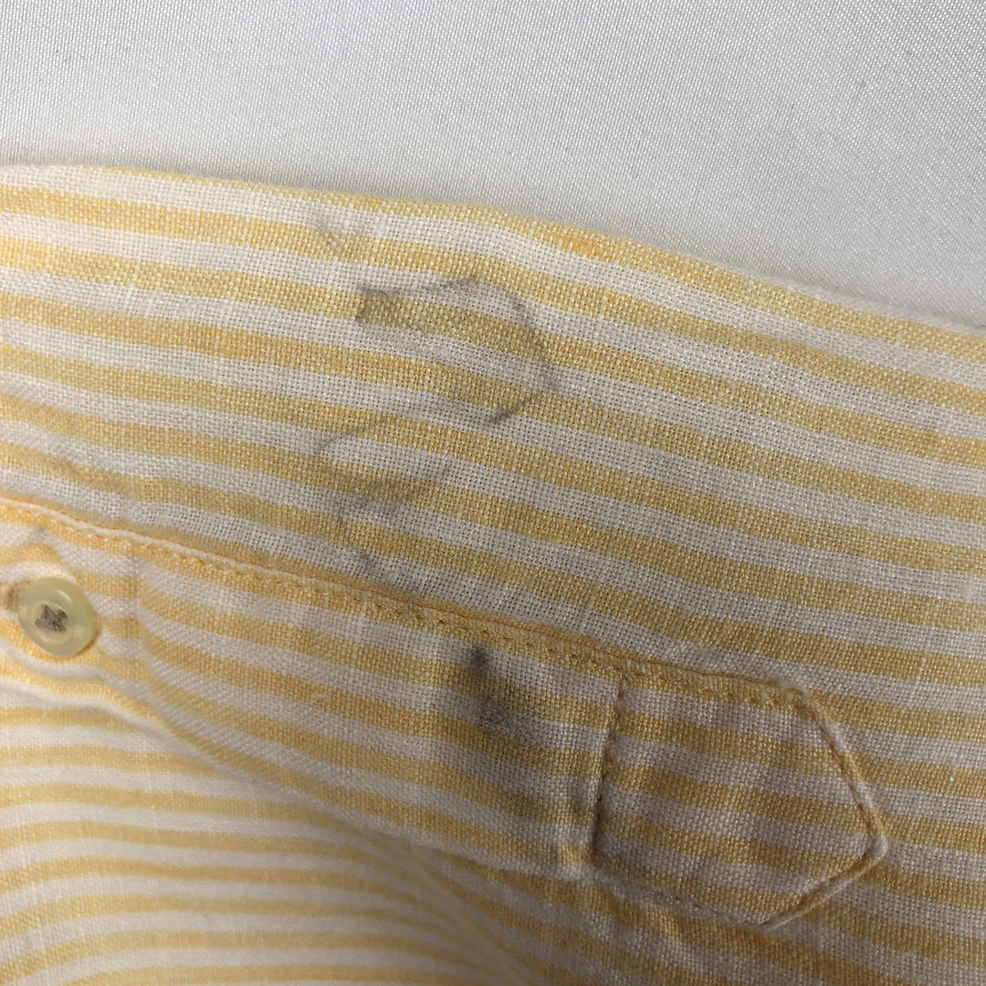 Banana Republic Stripe Pattern Long-Sleeve Linen Shirt, Men's Size M (approx.) linen yellow type Vintage Second Hand