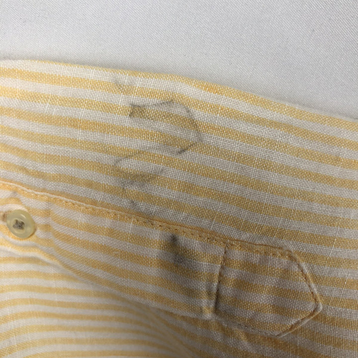 Banana Republic Stripe Pattern Long-Sleeve Linen Shirt, Men's Size M (approx.) linen yellow type Vintage Second Hand