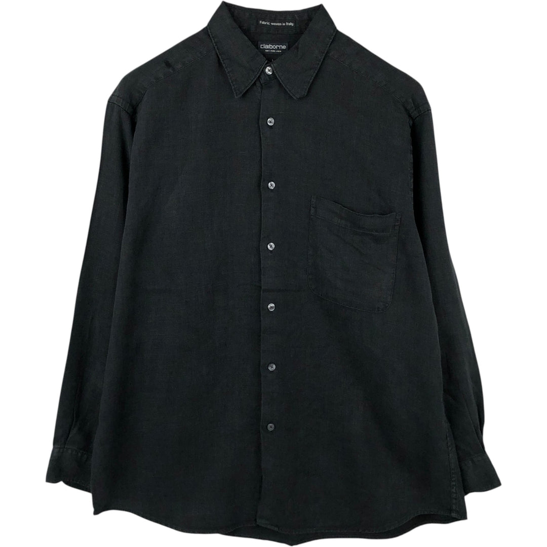 Liz Claiborne long-sleeved linen shirt, men's size L (approx.) linen black type Vintage Second Hand