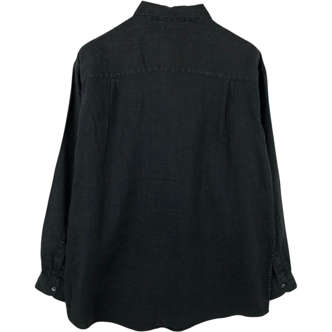 Liz Claiborne long-sleeved linen shirt, men's size L (approx.) linen black type Vintage Second Hand