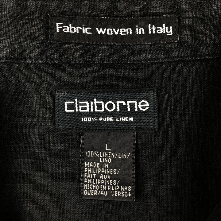 Liz Claiborne long-sleeved linen shirt, men's size L (approx.) linen black type Vintage Second Hand