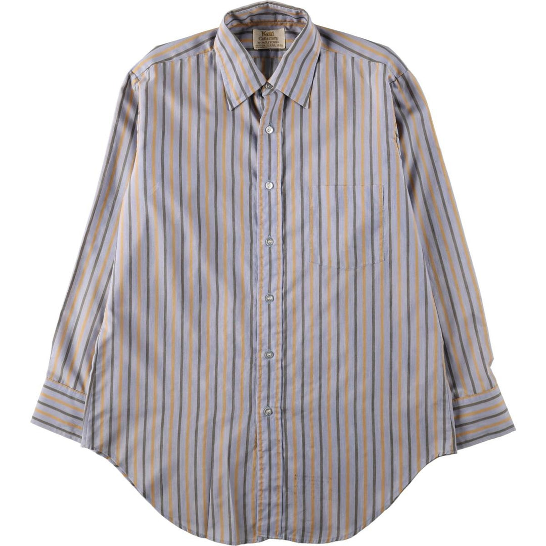 1970'S Arrow Kent Collection Multi-Striped Long-Sleeve Striped Shirt, Men's Size L (Equivalent), Vintage polyester gray type Vintage Second Hand