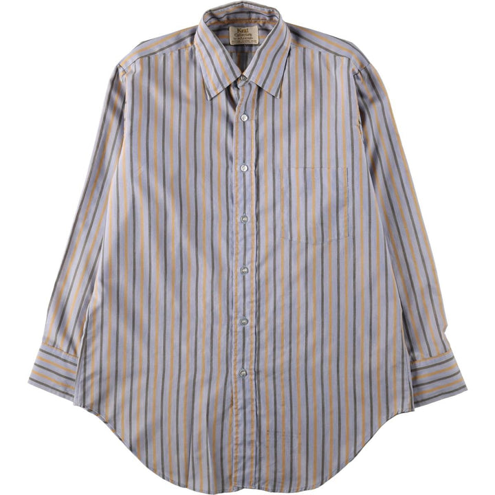 1970'S Arrow Kent Collection Multi-Striped Long-Sleeve Striped Shirt, Men's Size L (Equivalent), Vintage polyester gray type Vintage Second Hand